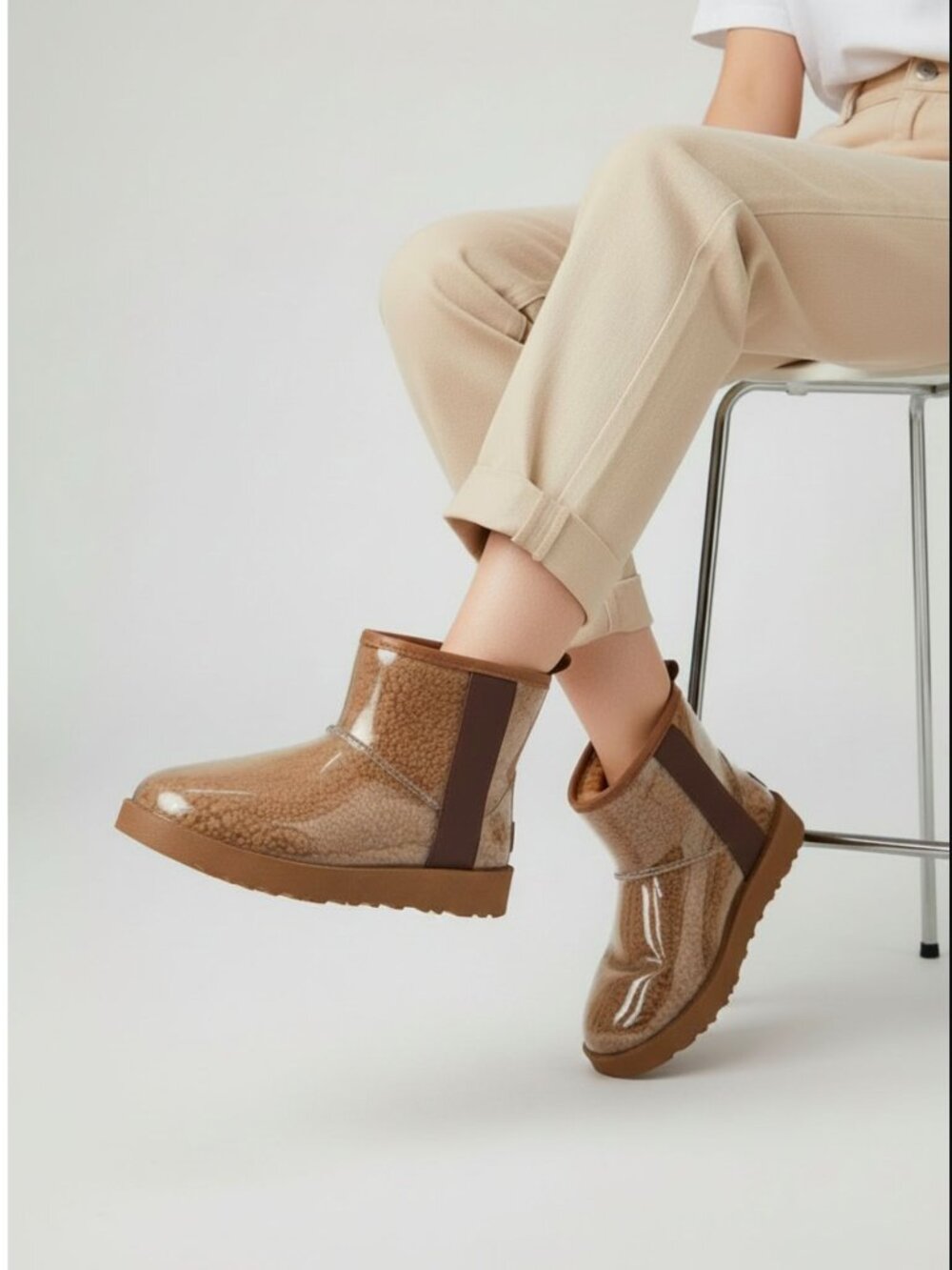 Clear Shearling-Lined Waterproof Ankle Boots With Transparent Outer Layer For Wo